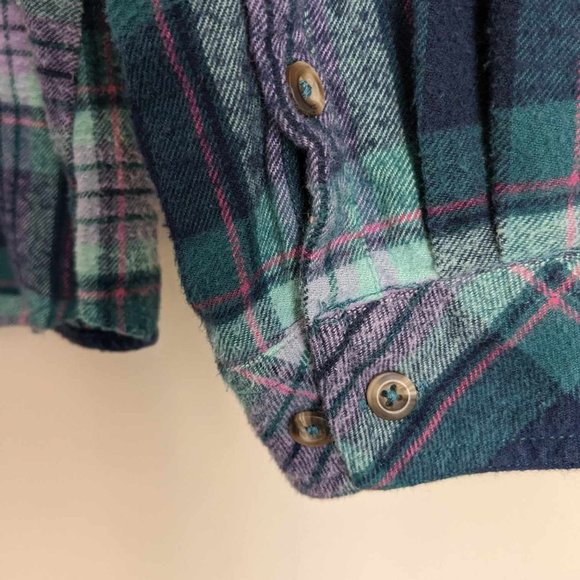 Journey Music Band Custom Blue Purple Flannel Women's Button Down Shirt Sz L - Picture 5 of 8